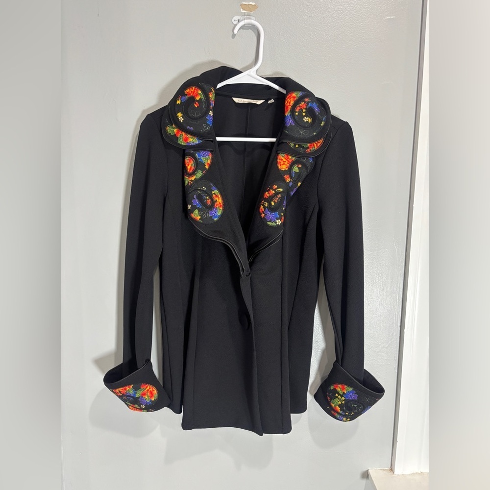 Soft Surroundings Women's Blazer Medium Black Jacket Floral Shapeable Collar M - Picture 2 of 10